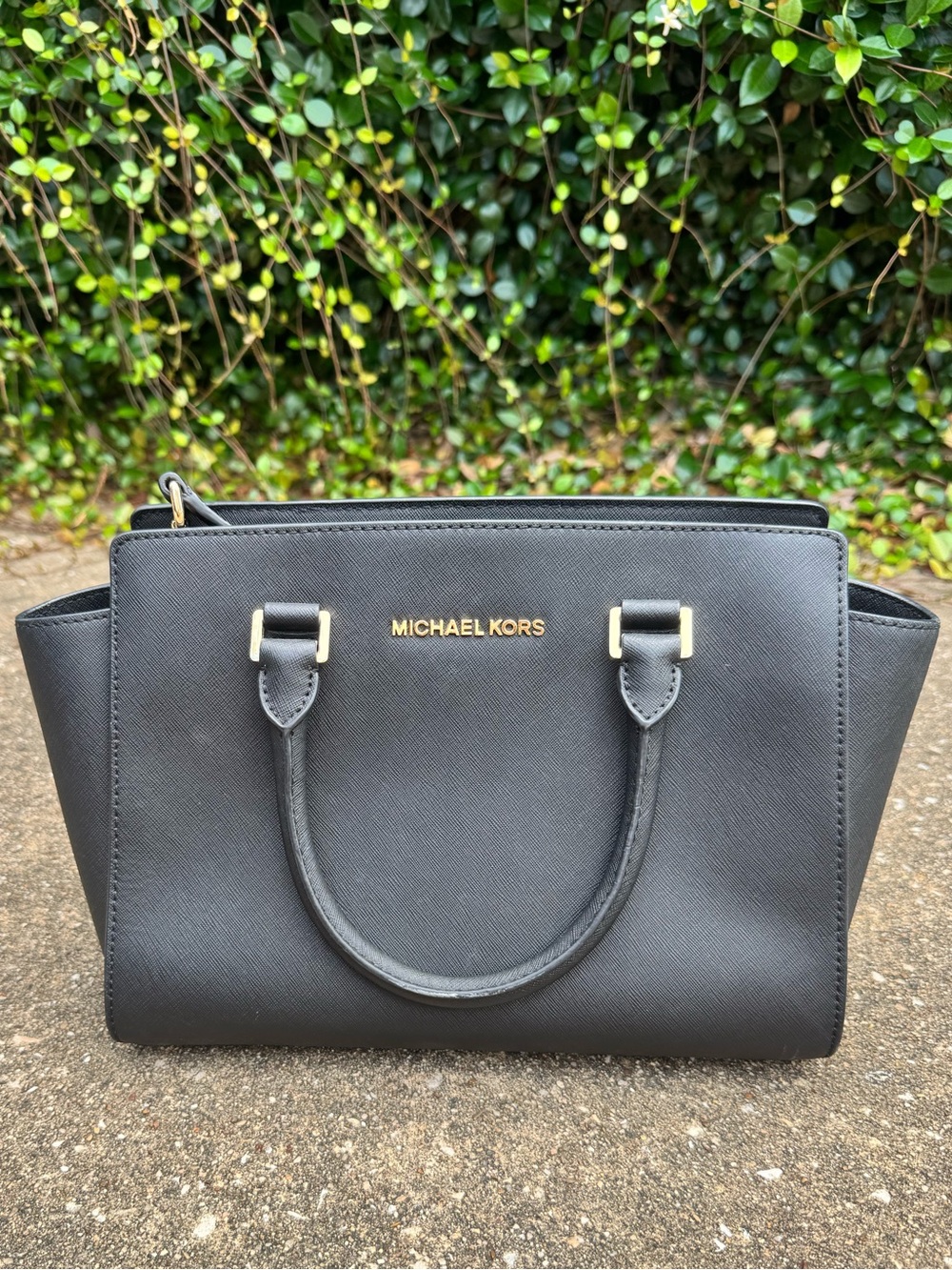 Michael Kors Black Saffiano Satchel with Gold Hardware